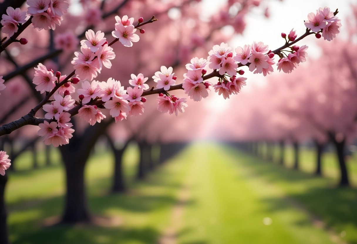 arbre fleurs roses